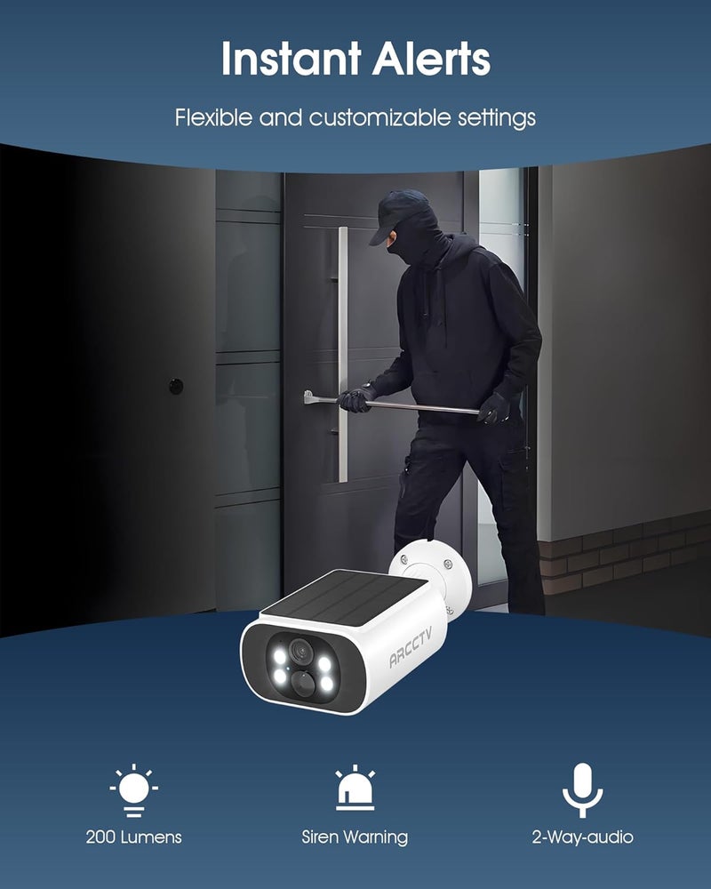 ARCCTV Solar Security Camera Outdoor Wireless, 4MP Battery Powered Home Surveillance Camera with Embedded Solar Panel, PIR Motion Sensor, 2.4G/5G Dual Band WiFi - Image 5
